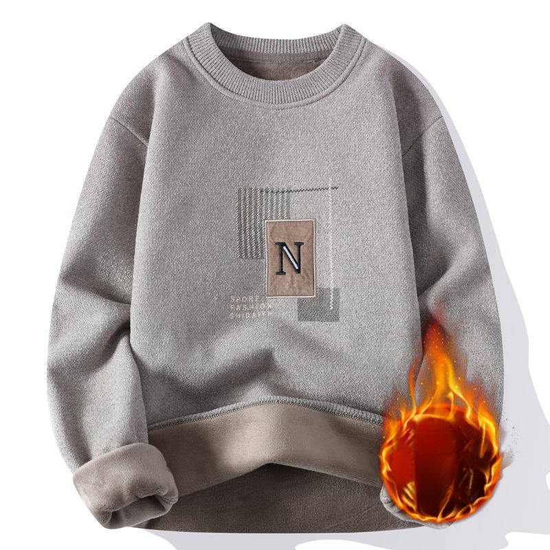 Áo len in hình Áo Len Nam Cổ Tròn dày giữ Nhiệt Phong Cách Hàn Quốc