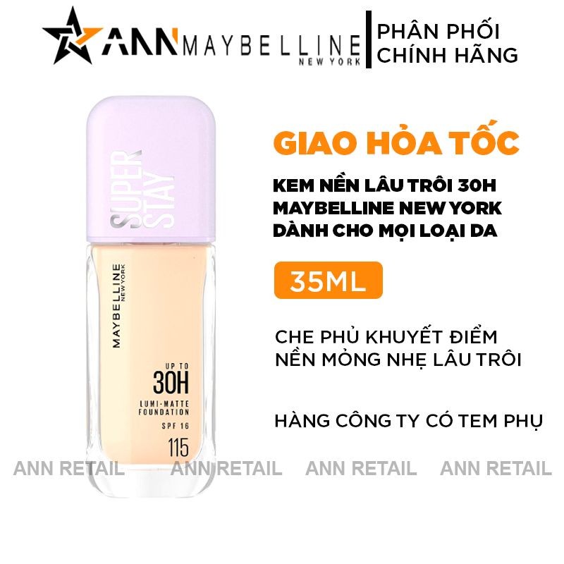 Kem Nền Maybelline Nắp Tím Lâu Trôi Super Stay Up To 30H SPF16 35ml [Chính Hãng]
