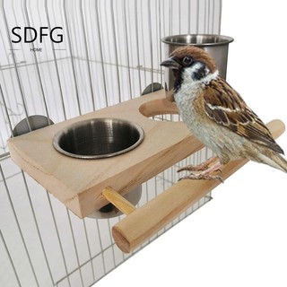 Cốc đựng thức ăn cho chim, Bát đựng thức ăn treo đa chức năng 2 trong 1, Bát nước Giá đỡ cá rô bằng gỗ Thép không gỉ có kẹp Giá đỡ cốc thức ăn cho chim Đồ dùng cho ăn