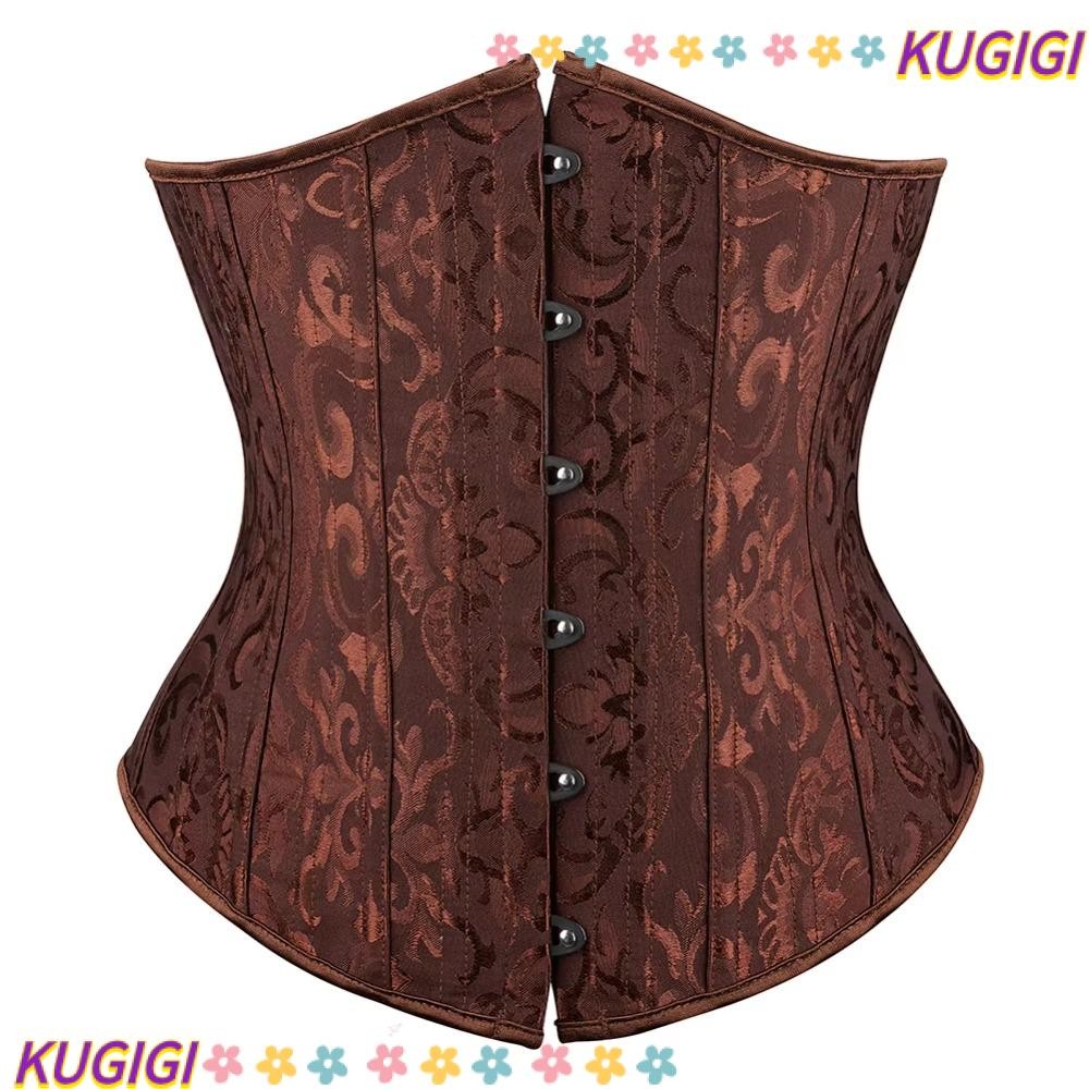 KUGIGI Jacquard Underbust Corset, Nữ 26 Xương Thép Corset Bustier Top, Đen Trắng Nâu Eo Huấn Luyện C