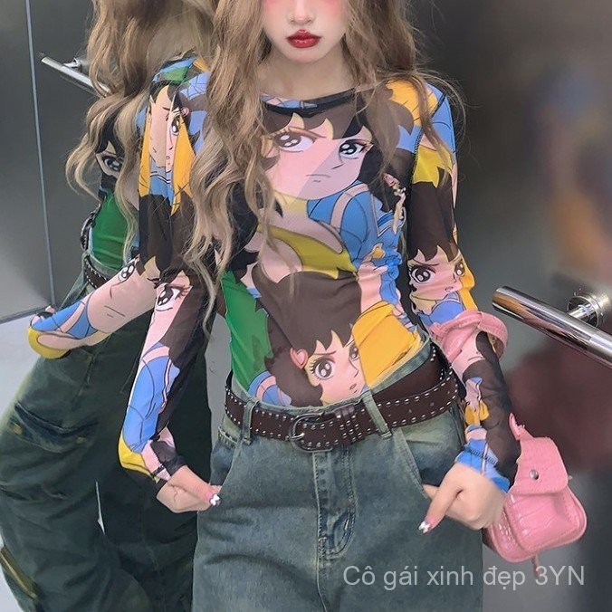 Jennie Áo Thun Dài Tay Phong Cách Hoạt Hình, Thiết Kế Sơ Mi Trendy