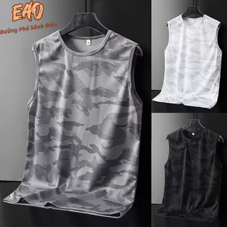 M-5XL Nam Mùa Hè Lưới Ngụy Trang Nhanh Khô Rời Thể Thao Áo Thun Không Tay Ice Silk Thoáng Mát Tay Ngắn Dri-Fit Hoa Vest Plus Kích Thước