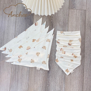 Set 5 yếm tam giác Anchee, yếm Petit thun lạnh có cúc bấm mềm mại đáng yêu cho bé từ 0-1 tuổi