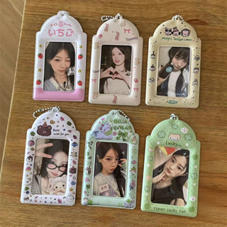 Ins Tươi Dâu Mèo Gấu Nhỏ 10cm Đựng Thẻ Aidou Thẻ Nhỏ Polaroid Khuôn Viên Thẻ Hiển Thị Mặt Dây Chuyền