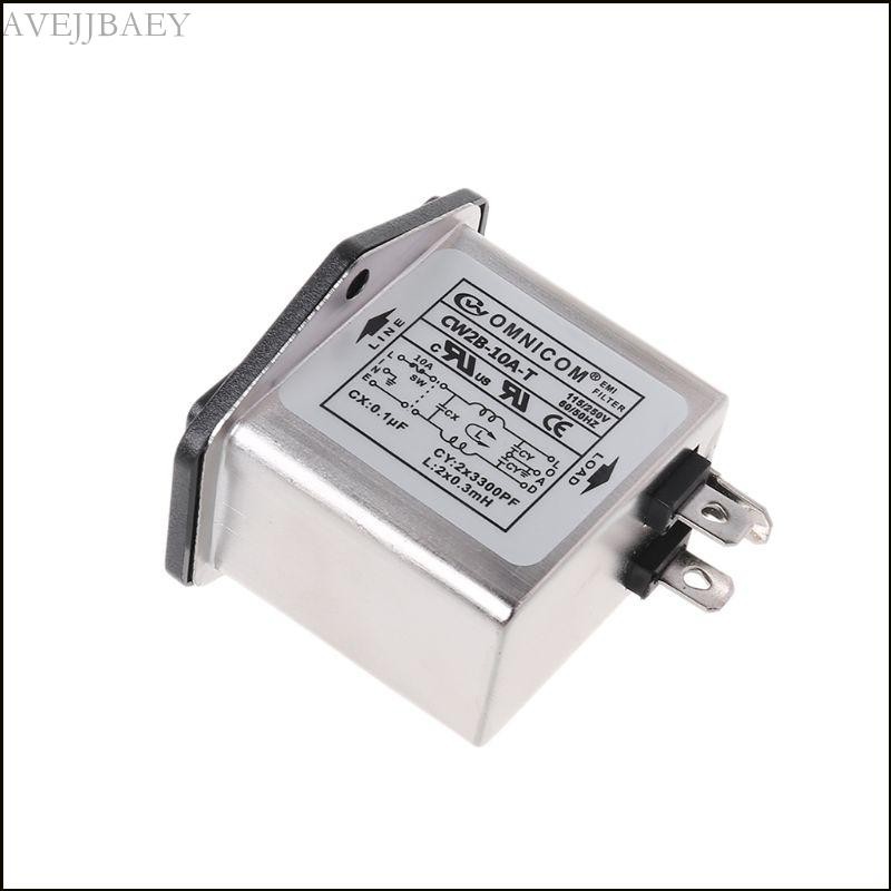 Bộ lọc nguồn Avejjbaey CW2B-10A-T EMI Bộ điều hòa dòng ổ cắm một pha AC 115 250V