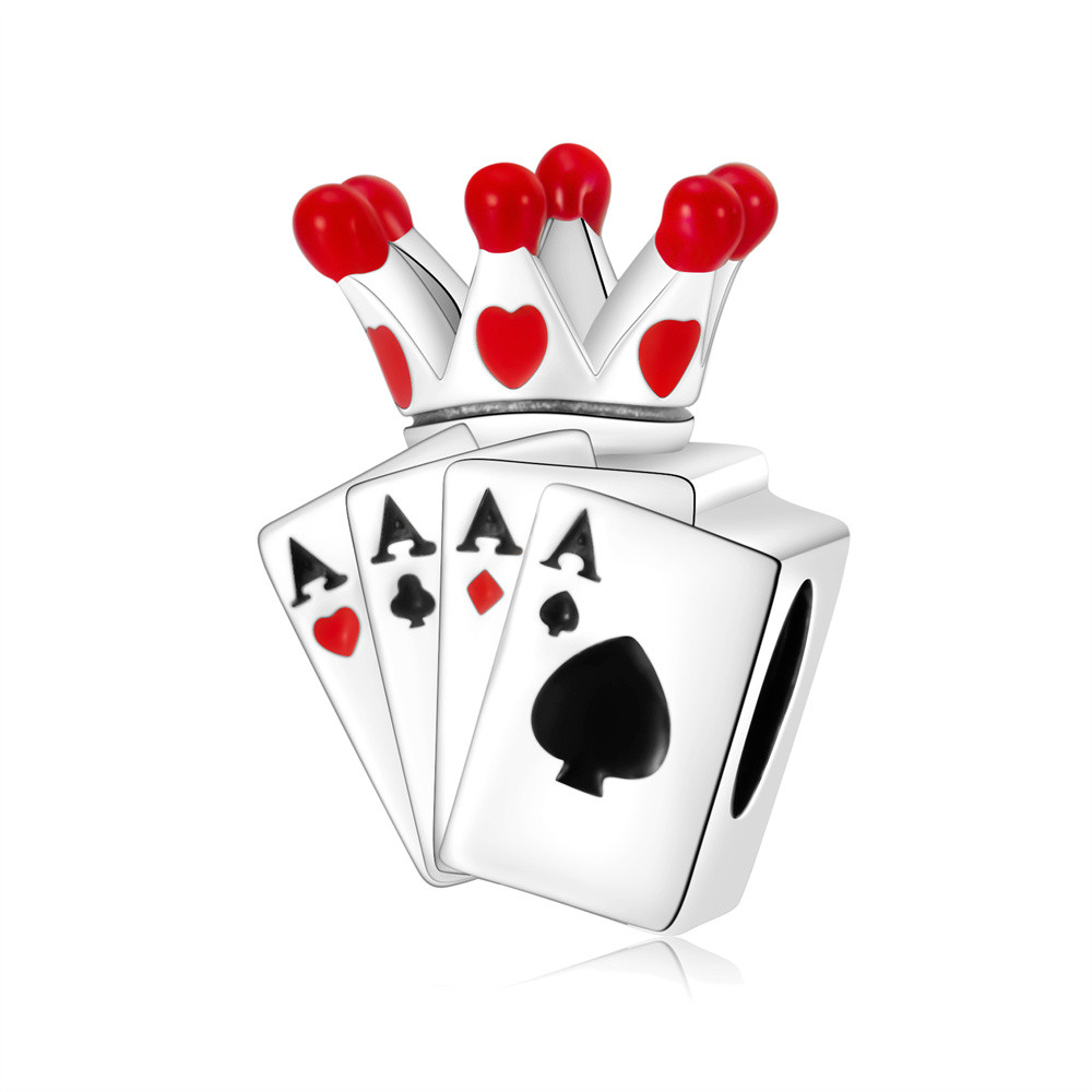 Crown Poker Charm Bead Mạ bạc DIY Trang sức