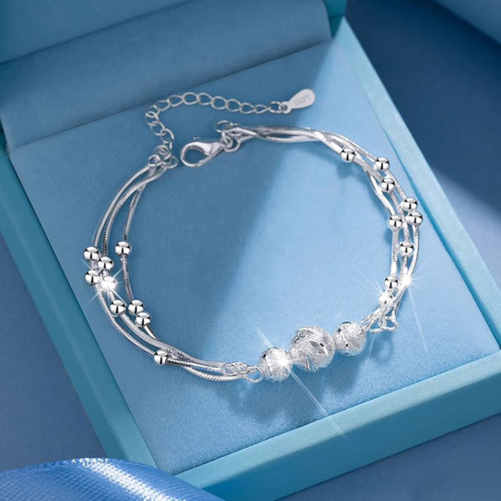 Light Luxury Exquisite Three Layered Beaded Bracelet Ankle Chain for Women Girls Graceful