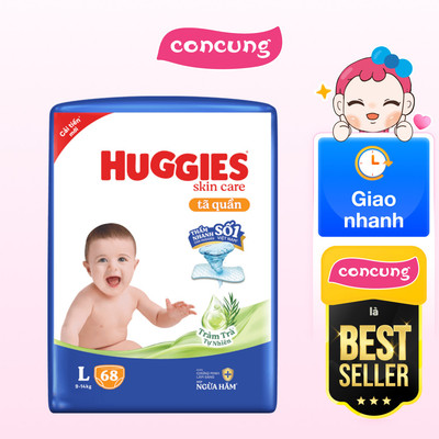 Tã quần Huggies Skincare gói cực đại (L, 9-14kg, 68 miếng) ( Giao mẫu ngẫu nhiên) - concung