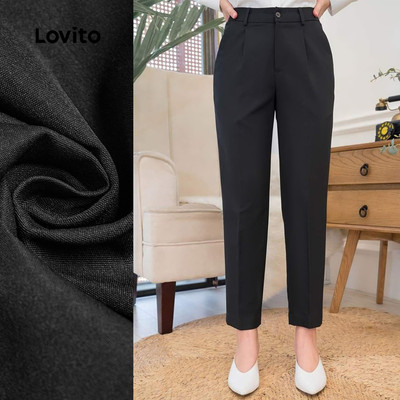 (thanh lịch) Lovito Quần Dài Cúc Khoá Khóa Xuân/Hè Màu Đen Cho Phụ Nữ L142LD264
