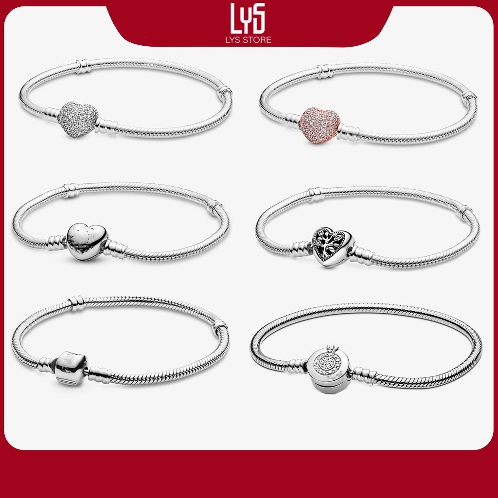 Mẫu mớiTinh tếVòng Tay bạc S925 Moments Sparkling Heart Clasp Snake Chain Bracelet Pan2015 Fullbox -