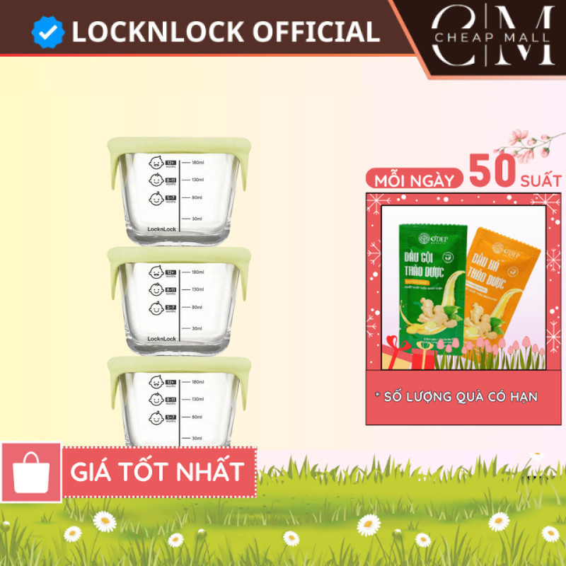 Hộp thủy tinh LocknLock có nắp đựng thức ăn dặm, cháo cho bé có chia vạch 180ml LLG509S3LYEL 230ml -