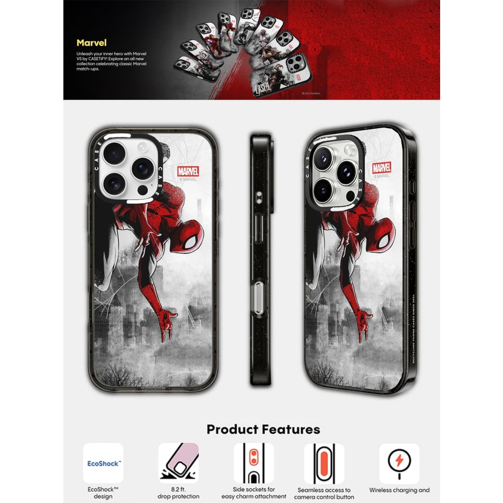 CASECASE X Marvel Spider-Man VS Ốp Lưng Tác Động Đen Trong Suốt Cứng Hút Từ Tính Tác Động Dành Cho A