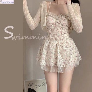 [Wangduoge] Đồ Bơi Nữ Một Mảnh Váy Boxer Bảo Thủ Ôm Hơn Nhìn Bao Bụng Ren Áo Bơi Dài Tay Gợi Cảm