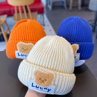 Gấu dễ thương bé beanie mũ màu trơn ấm áp tập đi bé trai bé gái mũ dệt kim thu đông trẻ em bảo vệ tai mũ beanies