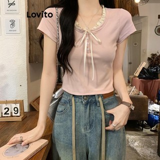 Áo thun Lovito xếp nếp có dây buộc phong cách dễ thương cho nữ LNE64010