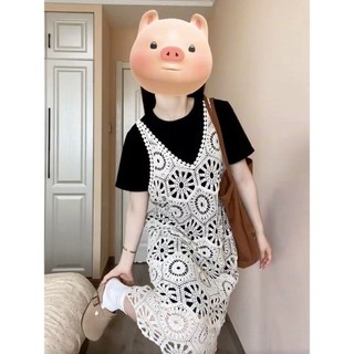 Giảm giá hấp dẫn!F & X Plus Size Quần Áo Nữ Rỗng Ren Sling Đầm Nữ Mùa Hè Mỏng Hơn Nhìn Bao Da Thịt Dệt Kim Váy Đen Bộ Đồ Hai Mảnh Ưu Đãi Đặc Biệt