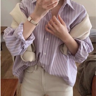  Taro Tím Chống Nắng Hàn Quốc Dongdaemun Quần Áo Nữ Áo Sơ Mi Tím Sọc Mới Rời Top 