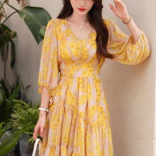 Mùa Hè Phong Cách Mới Pháp Trà Nghỉ Hoa Giữa Chiều Dài Phong Cách Tính Khí Nẹp Cao Cấp Niche Thiết Kế Đầm Nữ 9153