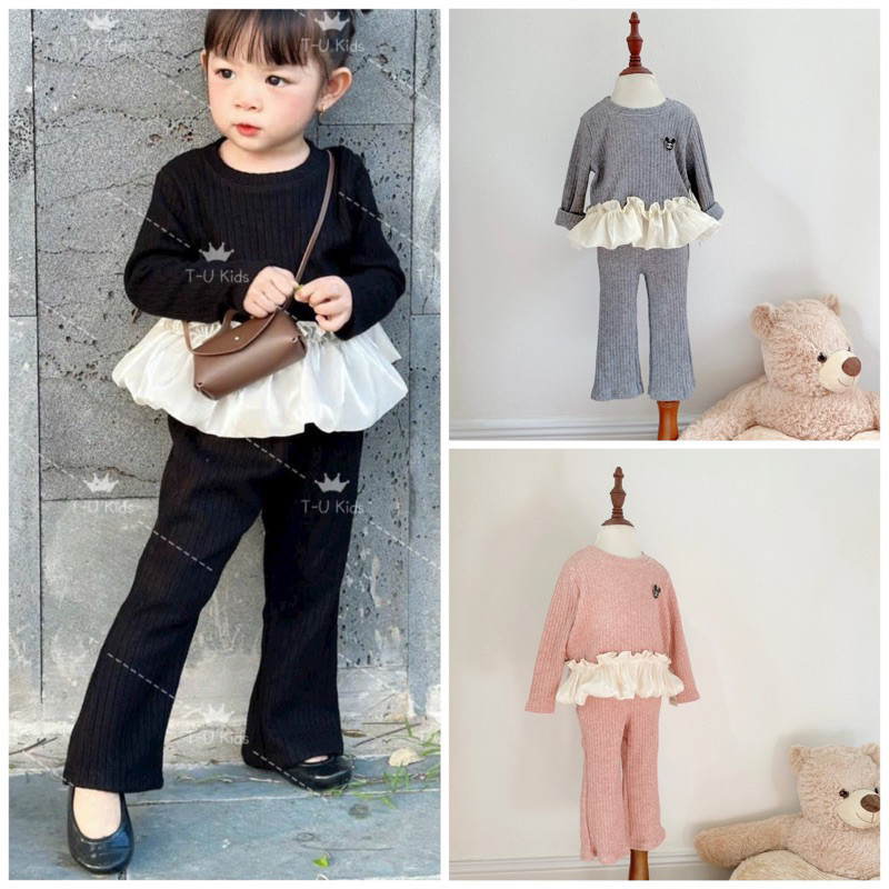 BN078- Bộ len viền bèo 3 màu bé gái VNXK MAi linh KID 2