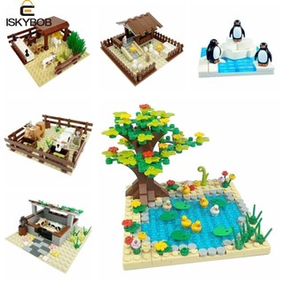 Khối xây dựng động vật trang trại thành phố FUJIOU, Khối lắp ráp cảnh động vật chăn bò ao vịt, Động vật thiên nhiên sáng tạo Khối xây dựng gấp cừu Động vật trang trại Khối xây dựng bé gái