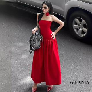 Đầm Spaghetti hoa xếp li thanh lịch WEANIA