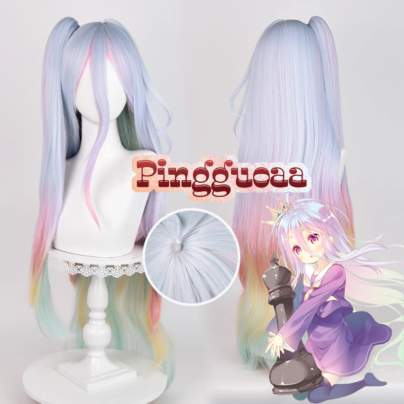 【Manmei】NO GAME NO LIFE Shiro Cosplay Wig 100cm Long Mixed Color Heat Resistant Synthetic Hair