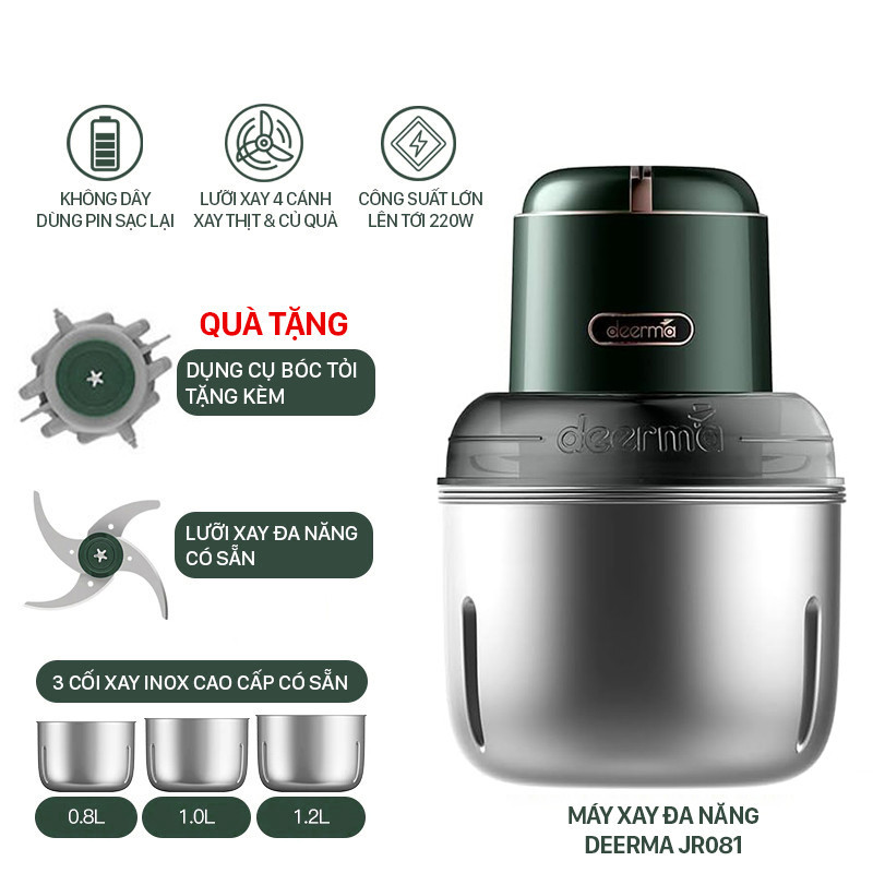Máy xay thịt đa năng KHÔNG DÂY Deerma DEM-JR081 (Xanh Lục) - Chính hãng Deerma