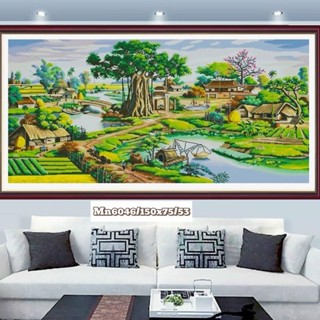 Tranh Thêu Kín Phong Cảnh Làng Quê Mn6046/150x76cm) Chưa Thêu Mẫu Mới 2024