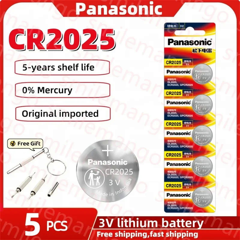 5PCS Original Panasonic CR2025 Battery CR 2025 3V Lithium Battery KCR2025 DL2025 For Car Remote Cont