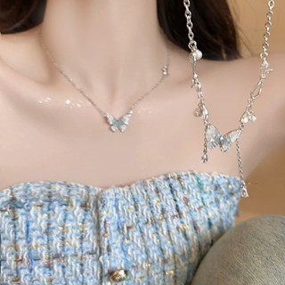 Phụ Nữ Bling Xanh Cổ Tích Pha Lê Tua Rua Bướm Tòn Ten Vòng Cổ Xương Đòn Dây Chuyền