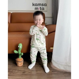 [8-18kg] Đồ Bộ Dài Tay Cotton Cho Bé Trai In Khủng Long Xanh, Bộ Quần Áo Cho Bé Mặc Nhà KD415