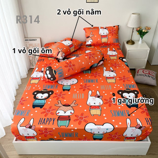 Bộ ga giường thun lạnh 4 món R314 in 5D REE Bedding đủ size drap trải nệm
