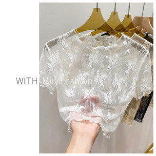 Milyfashon Mỏng Trong Suốt Ren Mùa Hè Tay Ngắn T Gạc Gợi Cảm