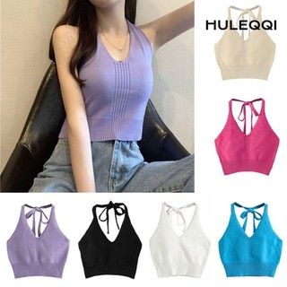 HULEQQI Áo Crop top dệt kim ngắn thời trang nữ