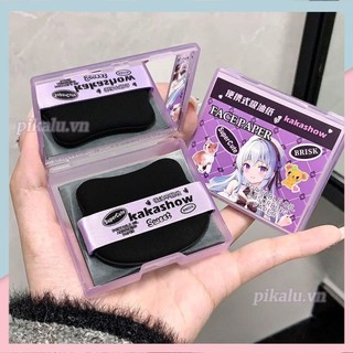 Giấy thấm dầu cho mặt; Giấy thấm dầu; Giấy thấm dầu cho mặt có bông, gương, hộp đựng.pikalu