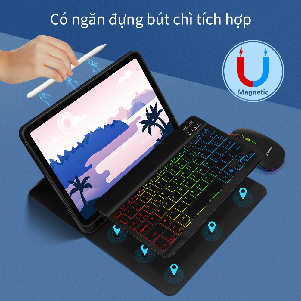 Bàn phím Bluetooth có đèn nền GOOJODOQ có đèn LED cho máy tính bảng iPad Android | BigBuy360 - bigbuy360.vn