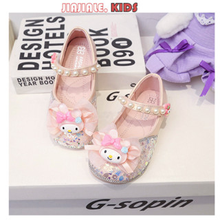 Bé Gái Giai Điệu Công Chúa Giày Da Màu Hồng Trẻ Em Kim Cương Nơ Bé Gái Pha Lê Giày Ngọc Trai Đơn