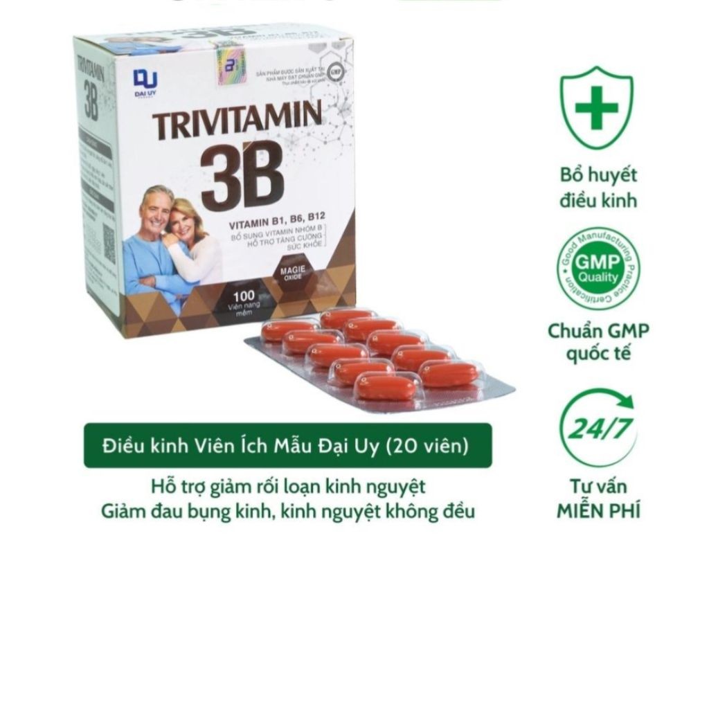 Vitamin B Tổng Hợp Đại Uy - TriVitamin 3B , GIảm Đau Mỏi Vai, Tê Bì Tay Chân (Hộp 100 Viên Nang Mềm)