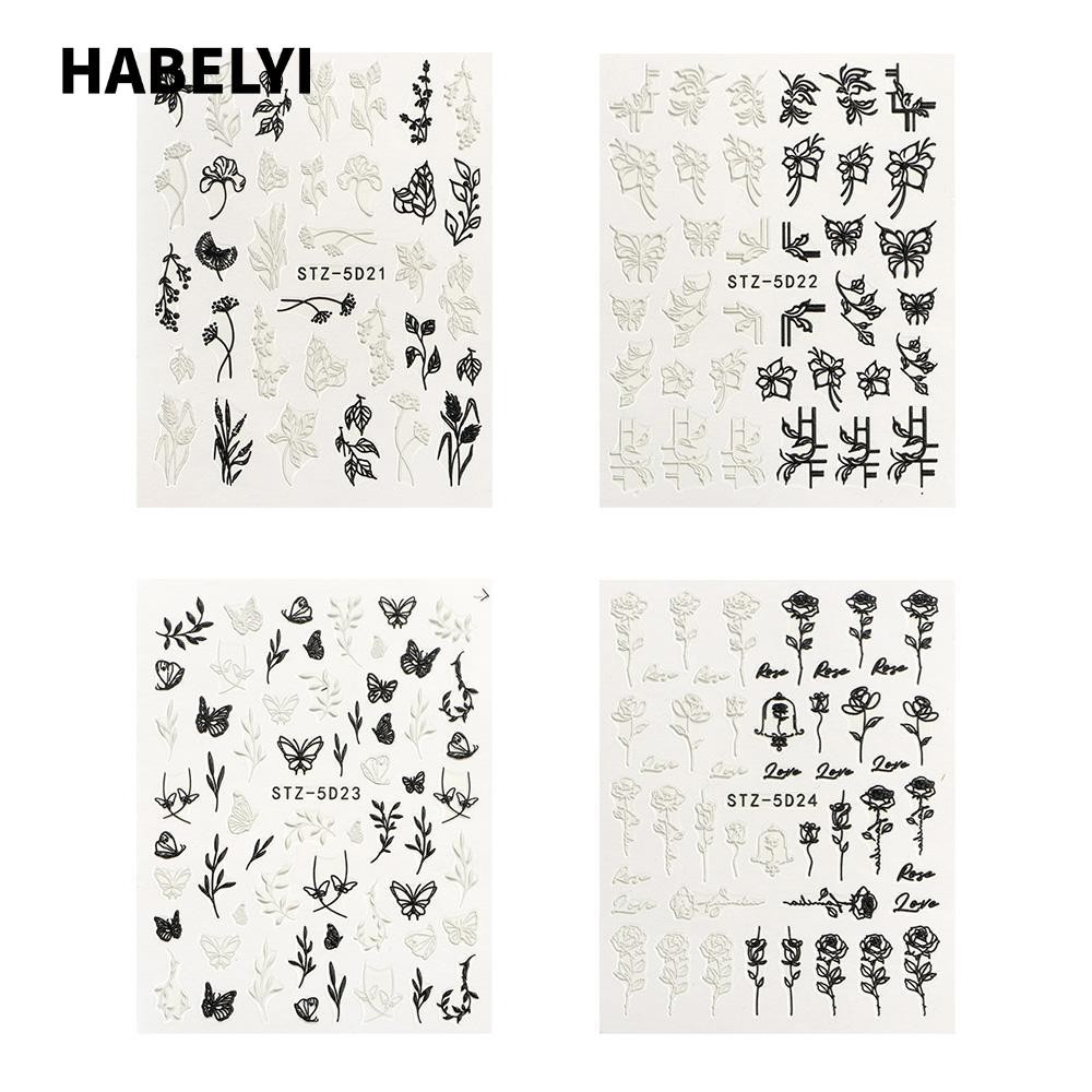 HABELYI Giấy Decal Họa Tiết Nổi Dán Móng Nghệ Thuật