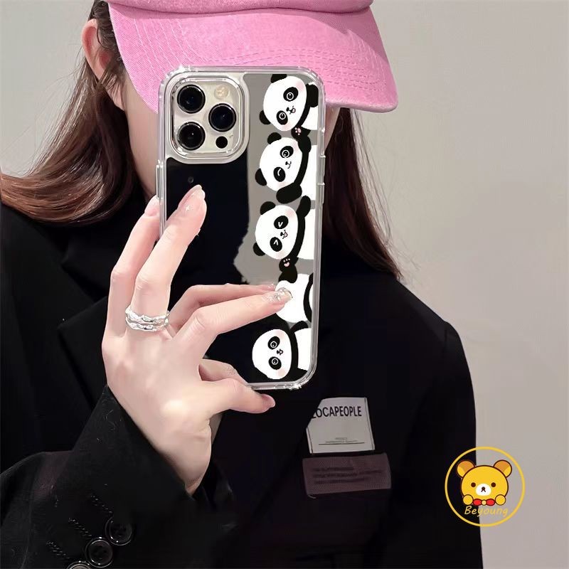 Ốp Gương Gấu Trúc Dễ Thương Cho Redmi 14R 14C K70 K60 K50 Ultra Note 14 11 10 9T Pro Plus 5G Ốp lưng