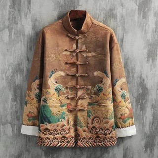  Xuân Thu Phong Cách Trung Quốc Đường Phù Hợp Với Nam Thanh Niên Cần Cẩu Phong Cách Đứng Cổ Khóa In Hanfu Mới Áo Khoác Trung Quốc 10.16 