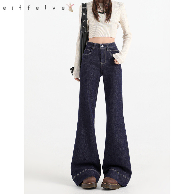 [Eiffelve] Quần Jean Micro-Flap Chống Phai Màu, Phong Cách Cao Cấp Xuân Thu 2025 - Quần Ôm Ống Loe