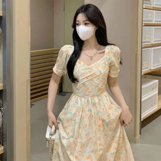  Trang Phục Nữ Cỡ Lớn Tôn Dáng Tại Chỗ Váy Dài Thắt Eo Kiểu Pháp Mẫu Mới Váy Mùa Hè Hoa Bong Bóng Ngọt Ngào 