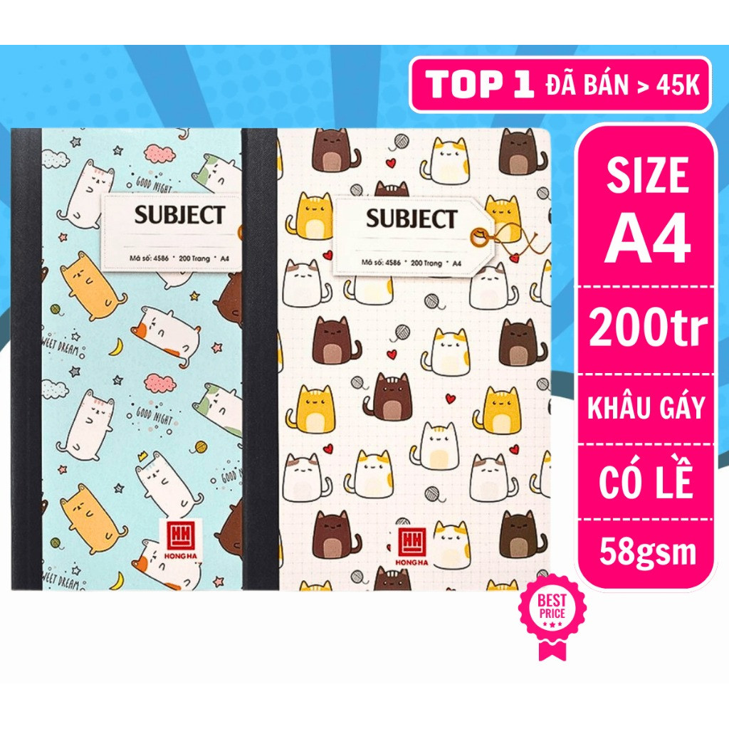 Vở kẻ ngang 200 trang a4 Hồng Hà, sổ a4 ghi chép giá rẻ cute tập vở kẻ ngang học sinh dán gáy sổ tay