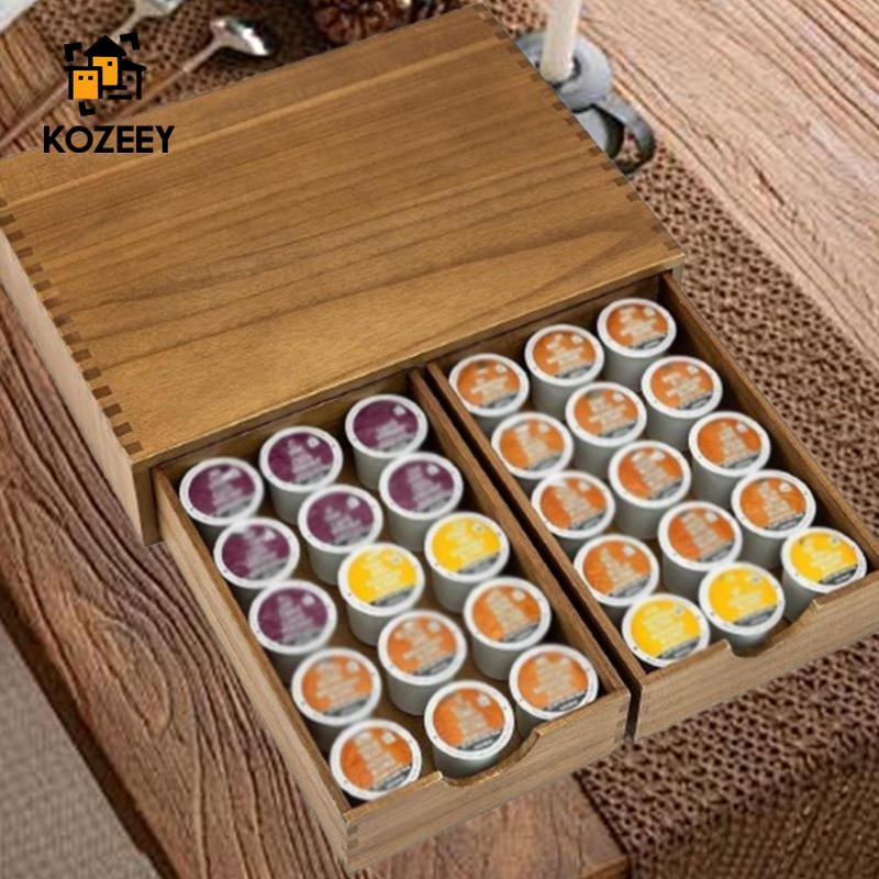 KOZEEY Coffee Capsule Drawer Organizer Pod Drawer Organizer Cà phê gỗ đa chức năng