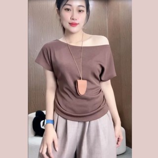 Áo Lệch Vai Bigsize Nữ Vải Gân Tăm Mềm, Áo Thun Trễ Vai Tôn Dáng Màu Trendy 60–93kg A284