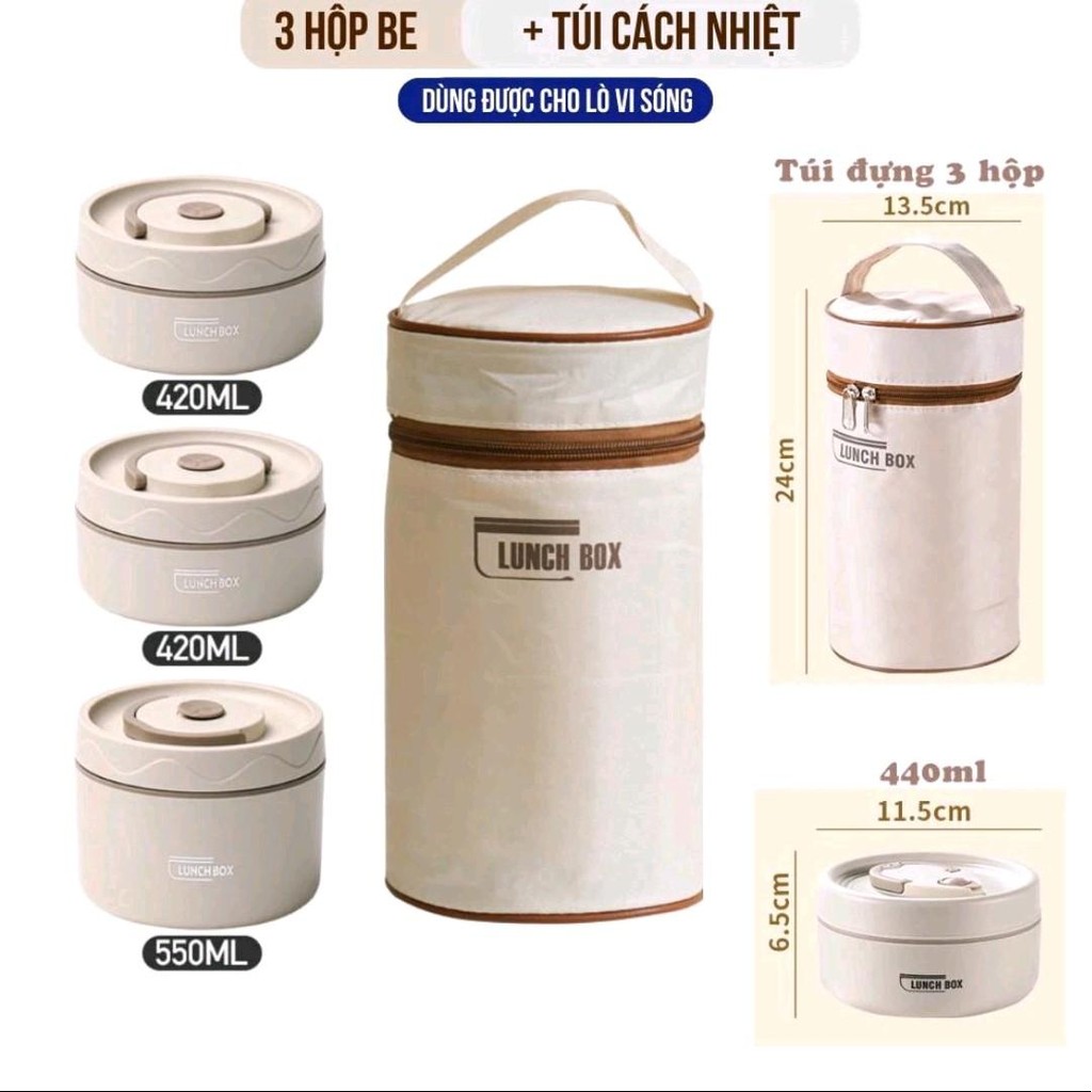 Hộp đựng cơm giữ nhiệt Lunch-box ,Bento-box kèm túi với thìa đũa đi kèm