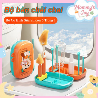 Bộ Cọ Bình Sữa Silicon 6 Trong 1，Có thể chà bình sữa và núm vú giả，Giá đỡ cống tích hợp,Nhỏ gọn và di động