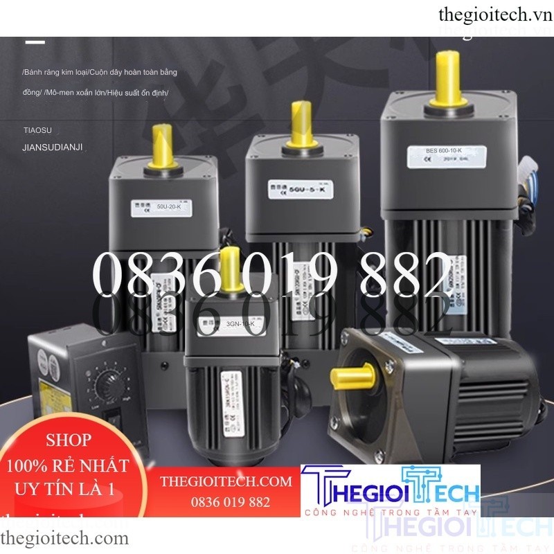 Động cơ giảm tốc  220VAC mới có hộp số, có chỉnh tốc độ cho băng tải, quay vịt lò nướng 6W 15W 25W 40W 60W 90W 120W 200W - 250w - 9 vòng/phút 1/150