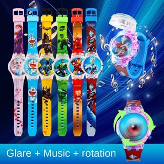 Kellect Trẻ Em Âm Nhạc Ánh Sáng Đồng Hồ Trẻ Em Hoạt Hình Quay Top Đồng Hồ Kỳ Lân Người Nhện Cho Bé Trai Và Bé Gái